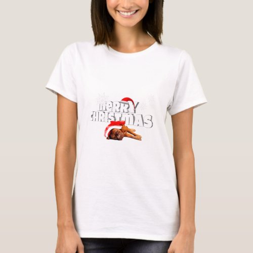 Dogue de Bordeaux dog Santa Hat Merry Christmas T_Shirt