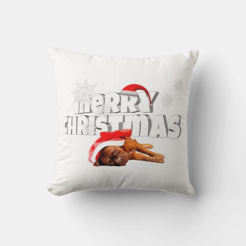 Dogue de Bordeaux dog Santa Hat  Merry Christmas Throw Pillow