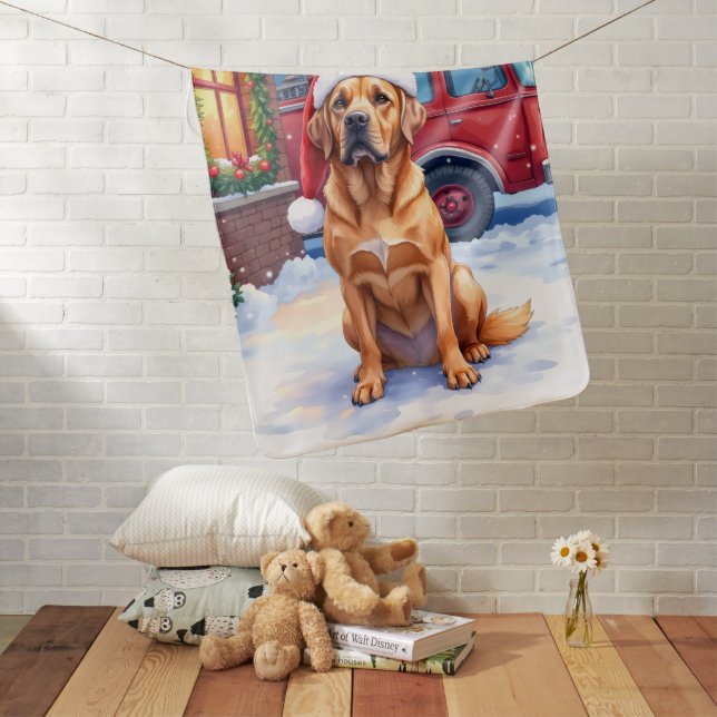 Dogue de Bordeaux Firefighter Station Santa Hat Baby Blanket (In Situ)