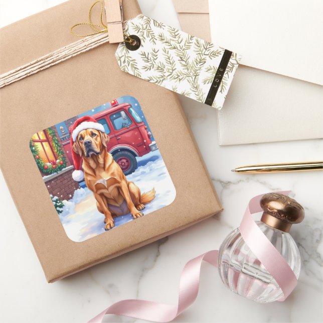 Dogue de Bordeaux Firefighter Station Santa Hat Square Sticker (Gifting)