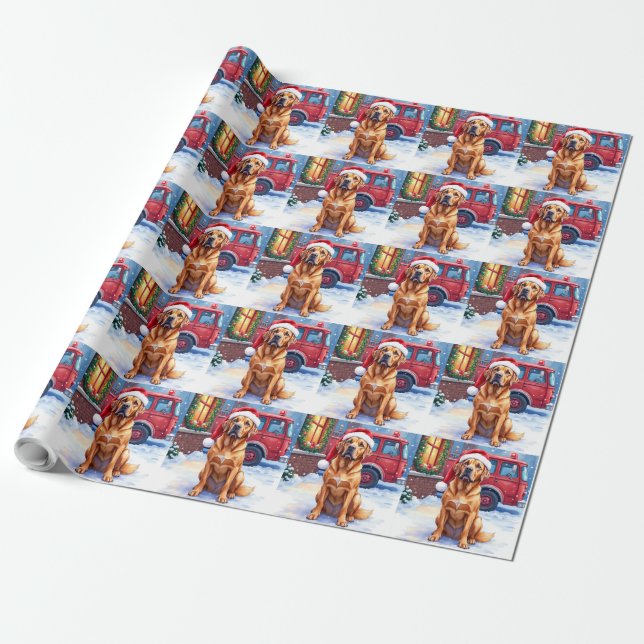 Dogue de Bordeaux Firefighter Station Santa Hat Wrapping Paper (Unrolled)