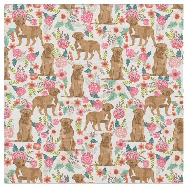 Dogue de bordeaux french mastiff florals fabric (Close Up)