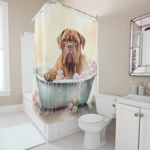 Dogue De Bordeaux In Bathtub Watercolor Dog Art Shower Curtain