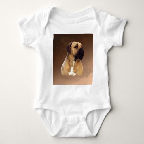 Dogue De Bordeaux Mastiff Dog Portrait Painting Baby Bodysuit