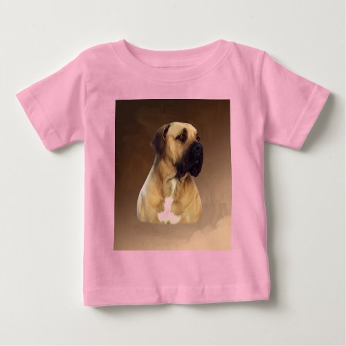 Dogue De Bordeaux Mastiff Dog Portrait Painting Baby T_Shirt