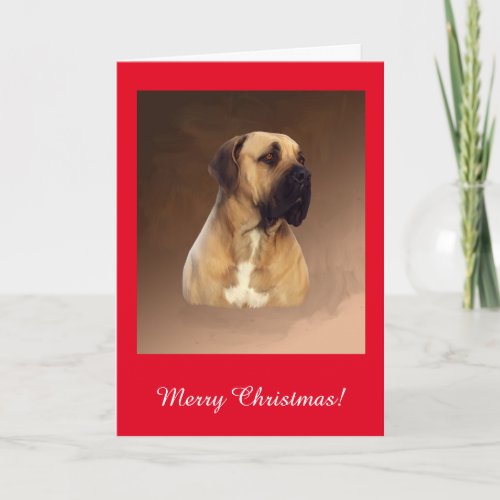 Dogue De Bordeaux Mastiff Dog Portrait Painting Holiday Card