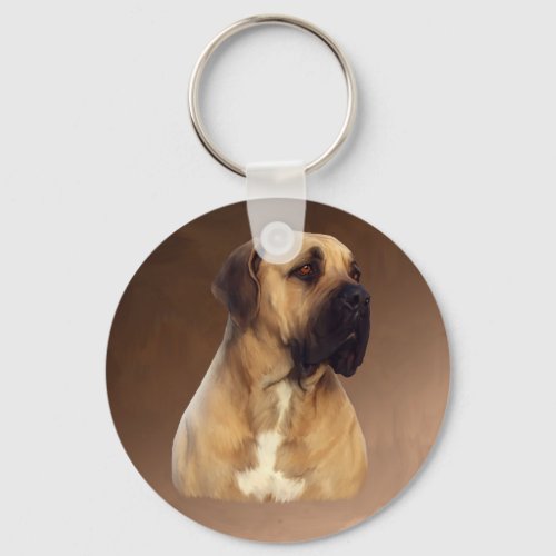 Dogue De Bordeaux Mastiff Dog Portrait Painting Keychain