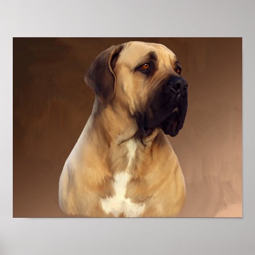 Dogue De Bordeaux Mastiff Dog Portrait Painting Poster