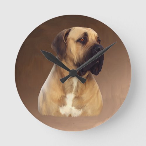 Dogue De Bordeaux Mastiff Dog Portrait Painting Round Clock