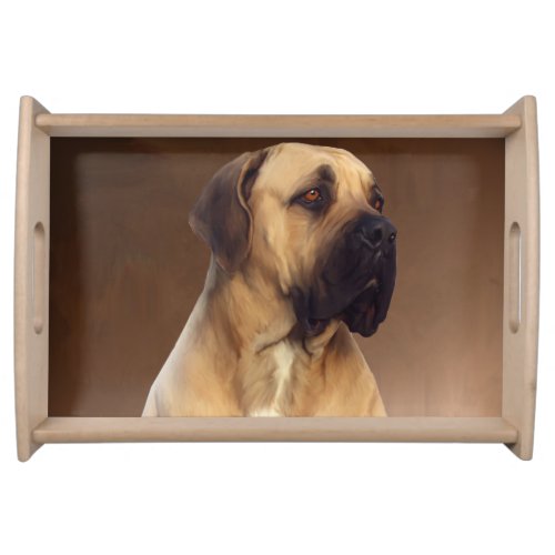 Dogue De Bordeaux Mastiff Dog Portrait Painting Serving Tray
