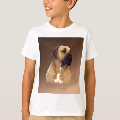 Dogue De Bordeaux Mastiff Dog Portrait Painting T_Shirt