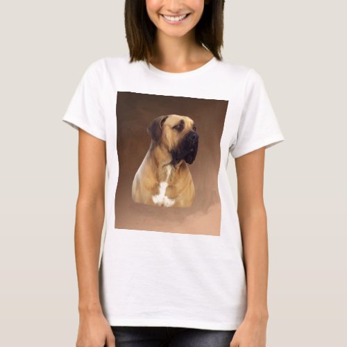 Dogue De Bordeaux Mastiff Dog Portrait Painting T_Shirt