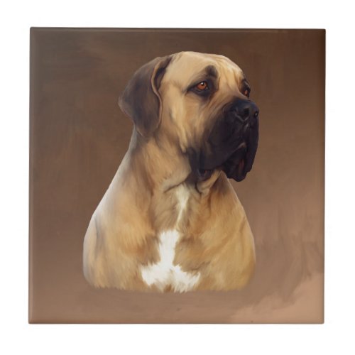 Dogue De Bordeaux Mastiff Dog Portrait Painting Tile