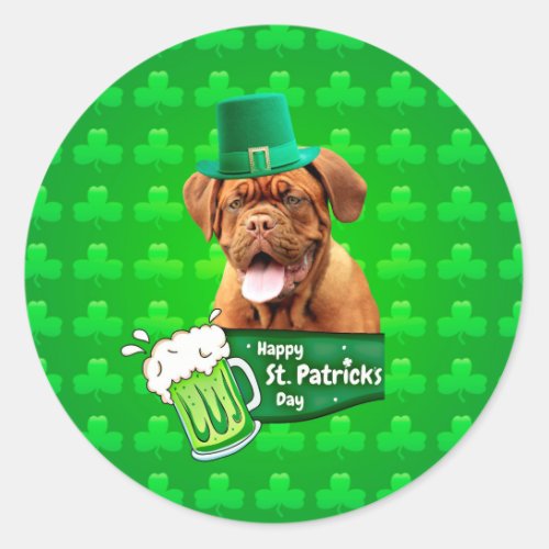 Dogue De Bordeaux Mastiff St Patricks Day Classic Round Sticker
