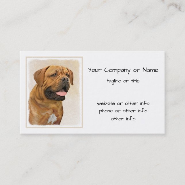 Dogue de Bordeaux Painting - Cute Original Dog Art Business Card (Front)
