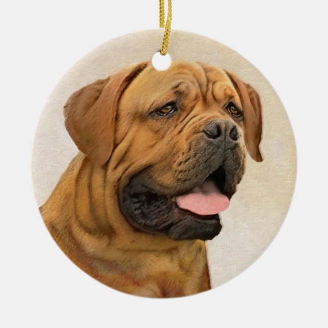 Dogue de Bordeaux Painting - Cute Original Dog Art Ceramic Ornament (Front)