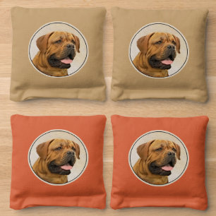 Dogue de Bordeaux Painting - Cute Original Dog Art Cornhole Bags