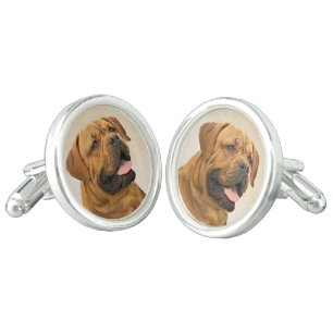 Dogue de Bordeaux Painting - Cute Original Dog Art Cufflinks