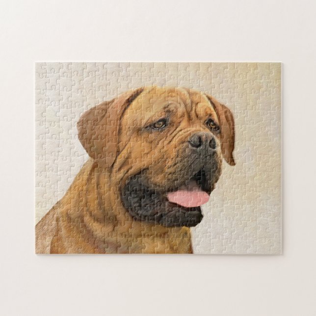 Dogue de Bordeaux Painting - Cute Original Dog Art Jigsaw Puzzle (Horizontal)