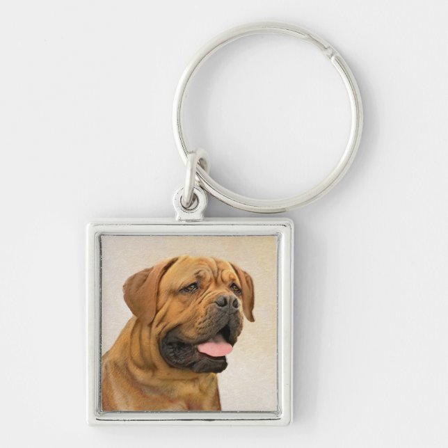 Dogue de Bordeaux Painting - Cute Original Dog Art Keychain (Front)