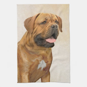 Dogue de Bordeaux Painting - Cute Original Dog Art Kitchen Towel