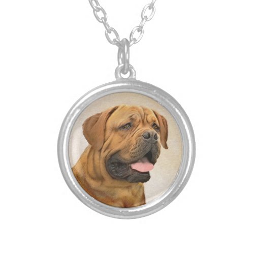 Dogue de Bordeaux Painting _ Cute Original Dog Art Silver Plated Necklace