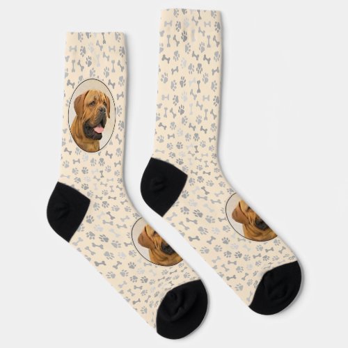Dogue de Bordeaux Painting _ Cute Original Dog Art Socks
