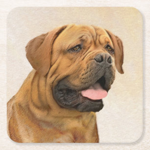 Dogue de Bordeaux Painting - Cute Original Dog Art Square Paper Coaster