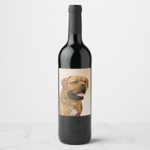 Dogue de Bordeaux Painting - Cute Original Dog Art Wine Label
