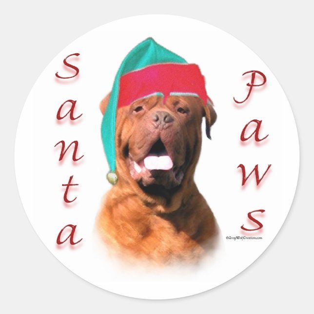 Dogue de Bordeaux Santa Paws Classic Round Sticker (Front)