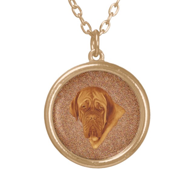 Dogue De Bordeaux Sooky Face Dog,  Gold Plated Necklace (Front)