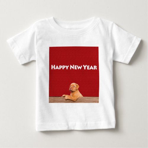 Dogue de Bordeaux wishing Happy New Year Baby T_Shirt