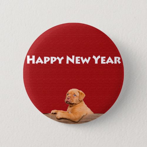 Dogue de Bordeaux wishing Happy New Year Button