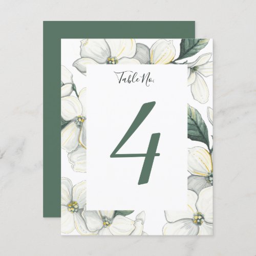 Dogwood Bloom Wedding Table Number Card