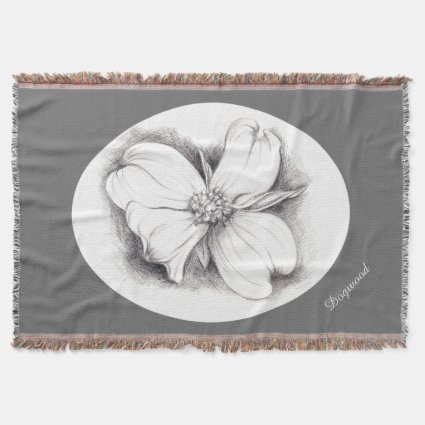 Dogwood Blossom in Charcoal Throw Blanket