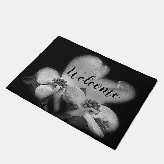 Dogwood Blossoms In Black And White  Doormat (Angled)