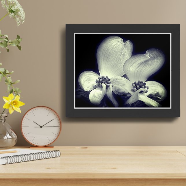 Dogwood Blossoms In Black And White Framed Art (Table Top)