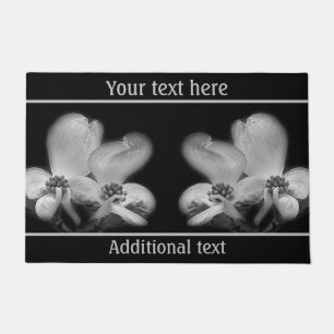 Dogwood Blossoms In Black And White Personalized Doormat