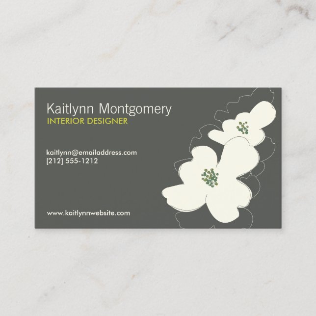 DOGWOOD BLOSSOMS IVORY/GRAY BUSINESS CARD (Front)