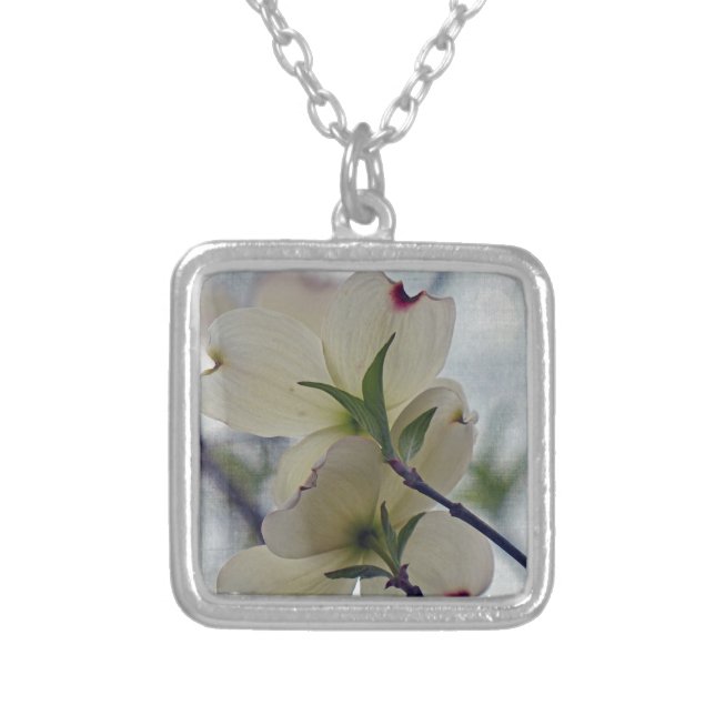 Dogwood Blossoms Silver Plated Necklace (Front)