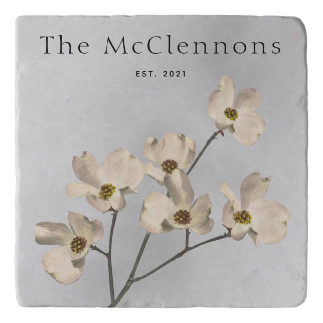  Dogwood Branch Stone Background Personalized Trivet (Front)