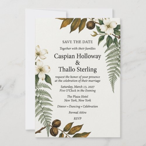 Dogwood, Fern & Pecan Botanical Elegant Save  Invitation