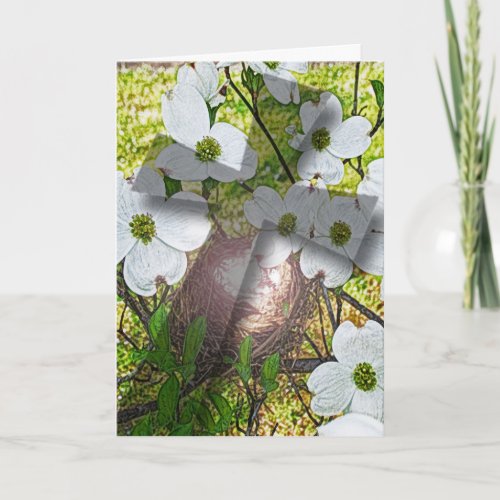 Dogwood Flower and Cross Shadow Greeting Holiday Card
