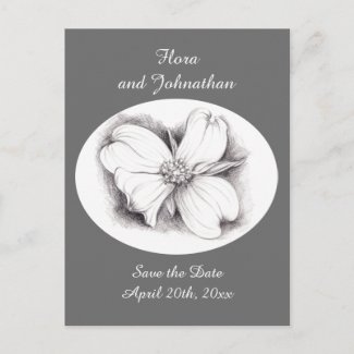 Dogwood Flower Drawing Save the Date Wedding Announcement Postcard