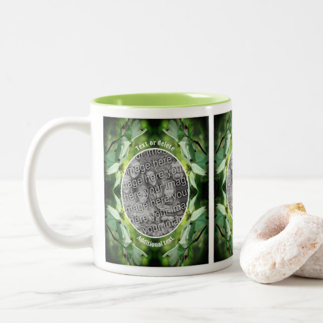 Dogwood Flower Personalized Create Your Own Photo Two-Tone Coffee Mug (With Donut)