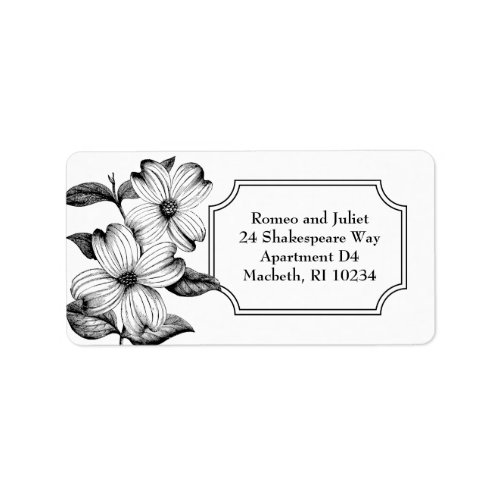 Dogwood Flowers Address Label in Black and White