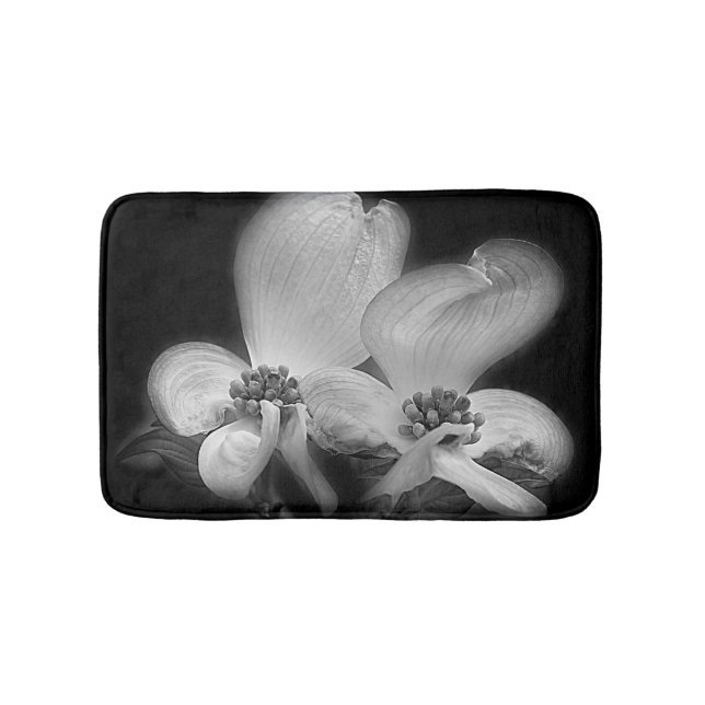 Dogwood Flowers In Black And White Bath Mat (Front)