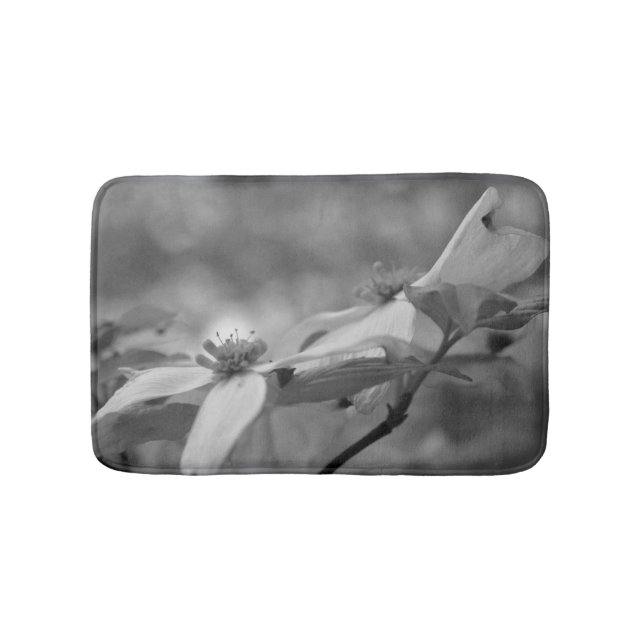 Dogwood Flowers In Black And White Bathroom Mat (Front)