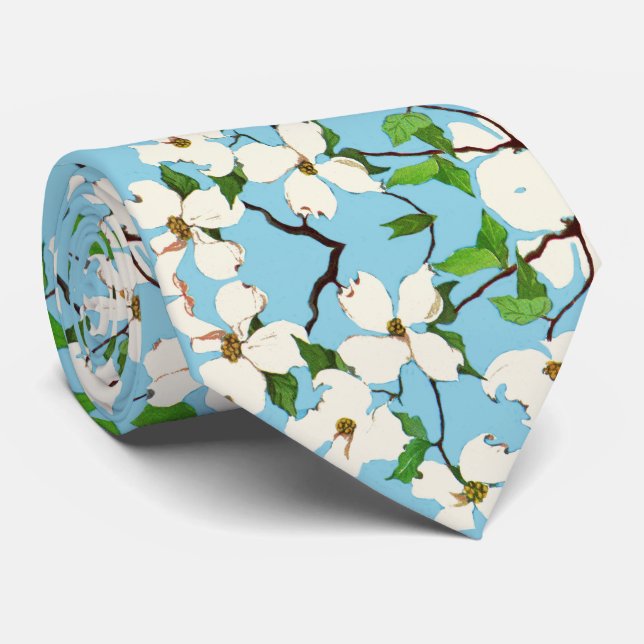 dogwood flowers print neck tie (Rolled)