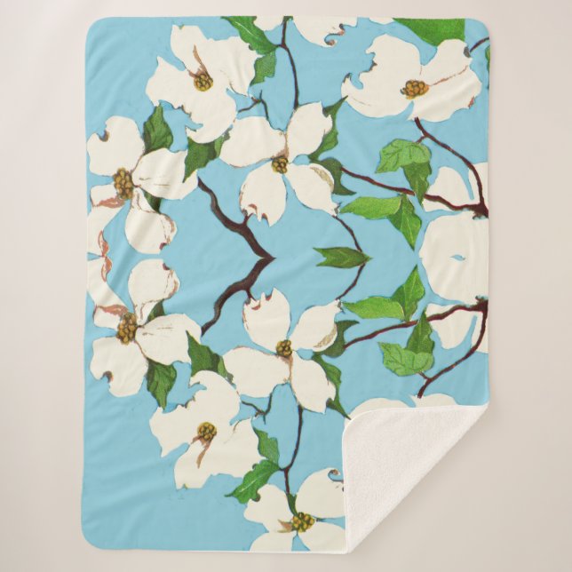 dogwood flowers print sherpa blanket (Front)